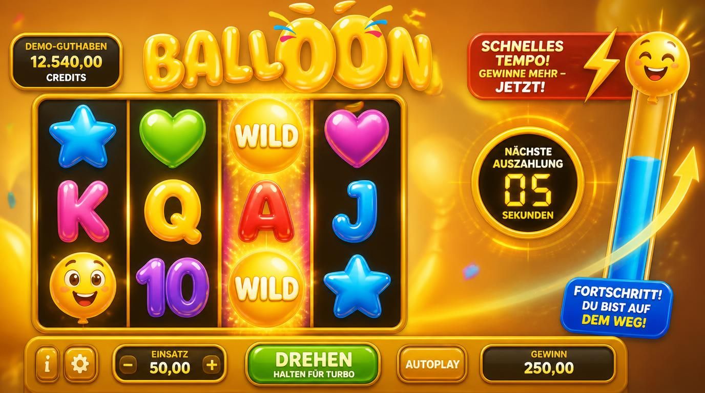 Bildschirm zeigt Balloon Demo Interface mit virtuellen Credits &, flottem Gameplay